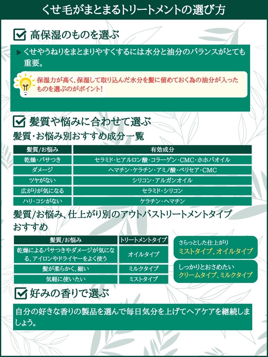 くせ毛がまとまるトリートメントの選び方